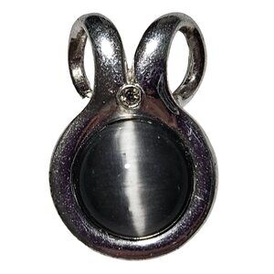 Elegant Silver Tone Cats Eye Gemstone Pendant Gothic Steampunk Retro Jewelry